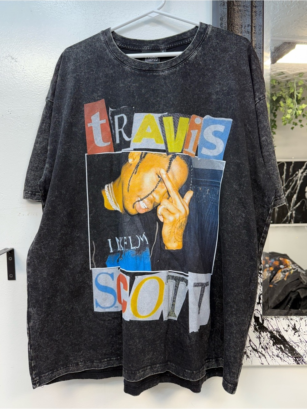 Travis Scott Black Rap Tee with Multicolor Photo acid Graphic wash